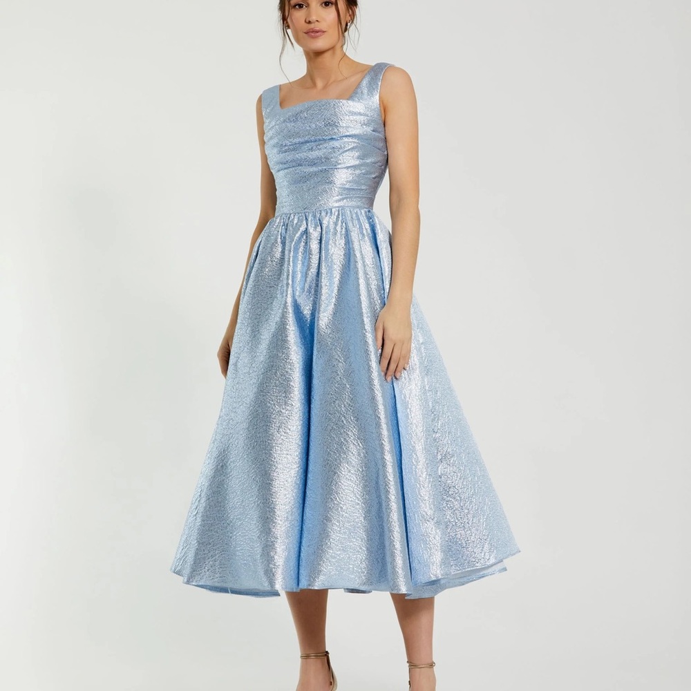 Mac Duggal Blue Ruched Midi Dress